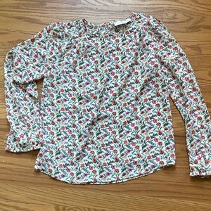 LOFT White Floral Long-Sleeve Blouse with Pink & Green Print